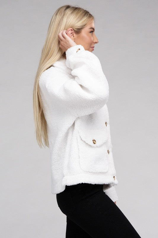 Cozy Sherpa Button-Front Jacket
